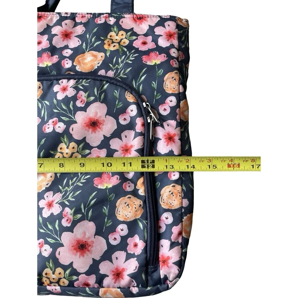 Floral Insulated Picnic Tote Bag Navy Pink Cooler Lunch Beach Market Zip Pockets